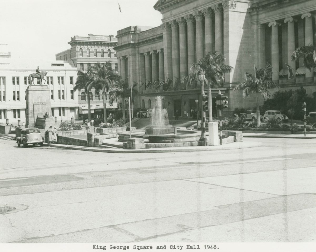 View of King George Square and City Hall in Brisbane, 1948