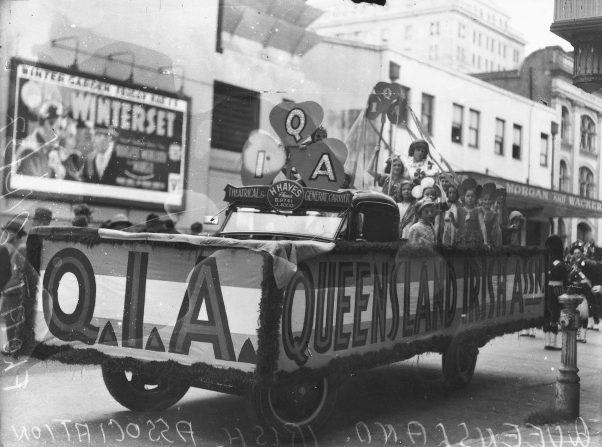 Queensland Irish Association float on St. Patrick's Day, Brisbane, 1937