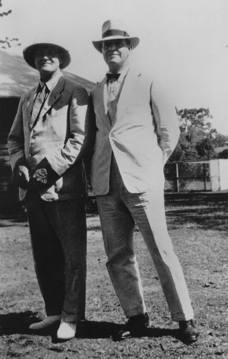 Daniel Edward Evans and J. Deakin at an EDCO (Evans Deakin and Company) picnic at Lone Pine, 1930