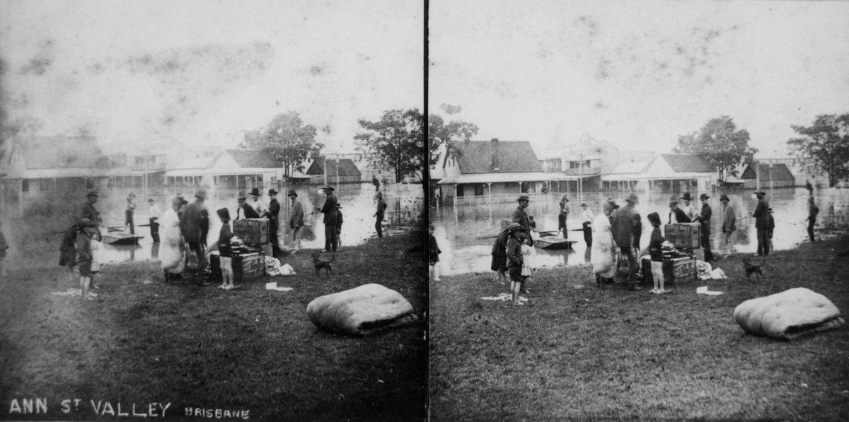 Residents of Fortitude Valley, Brisbane, saving their belongings, during the 1890 flood