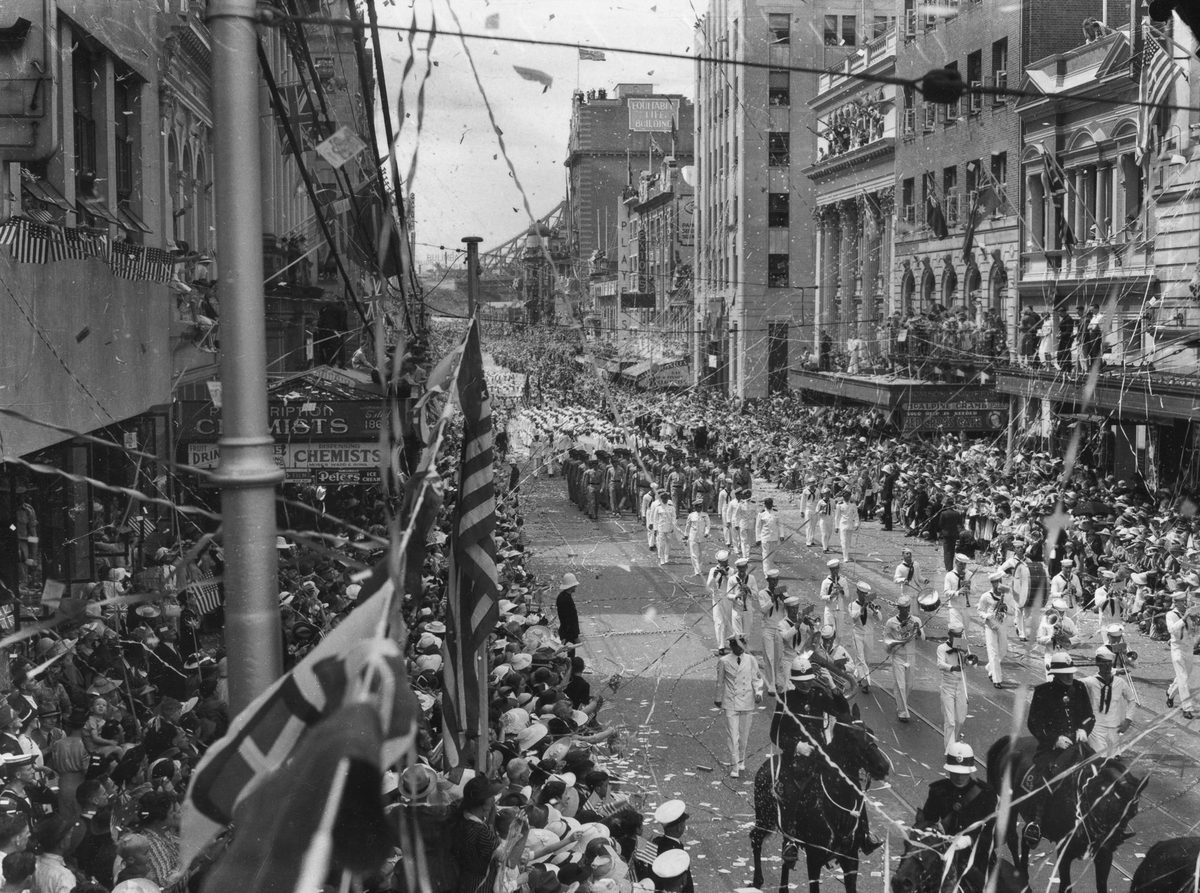 American fleet marching down Queen Street, Brisbane, March 1941