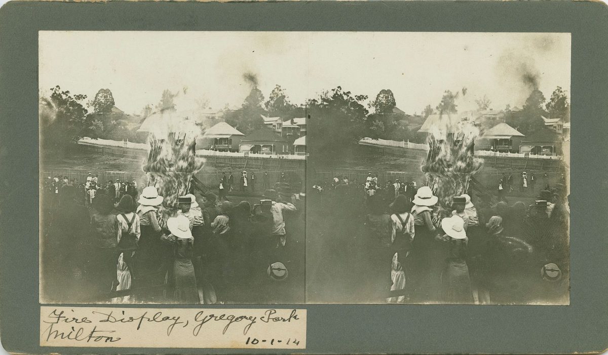 Fire display at Gregory Park, Milton, 1914