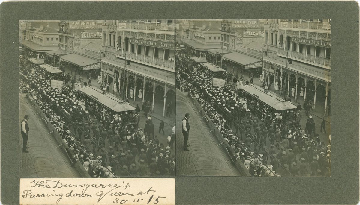 Parade of The Dungarees in Queen Street, Brisbane, 1915