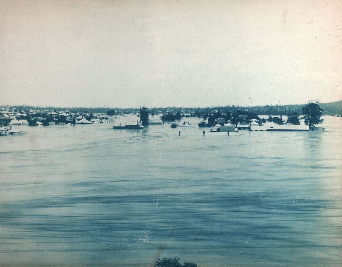 Looking towards a flooded West End, Brisbane, 1893