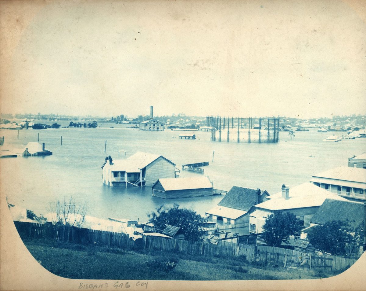 Brisbane Gas Company buildings are surrounded by floodwaters, Brisbane, 1893