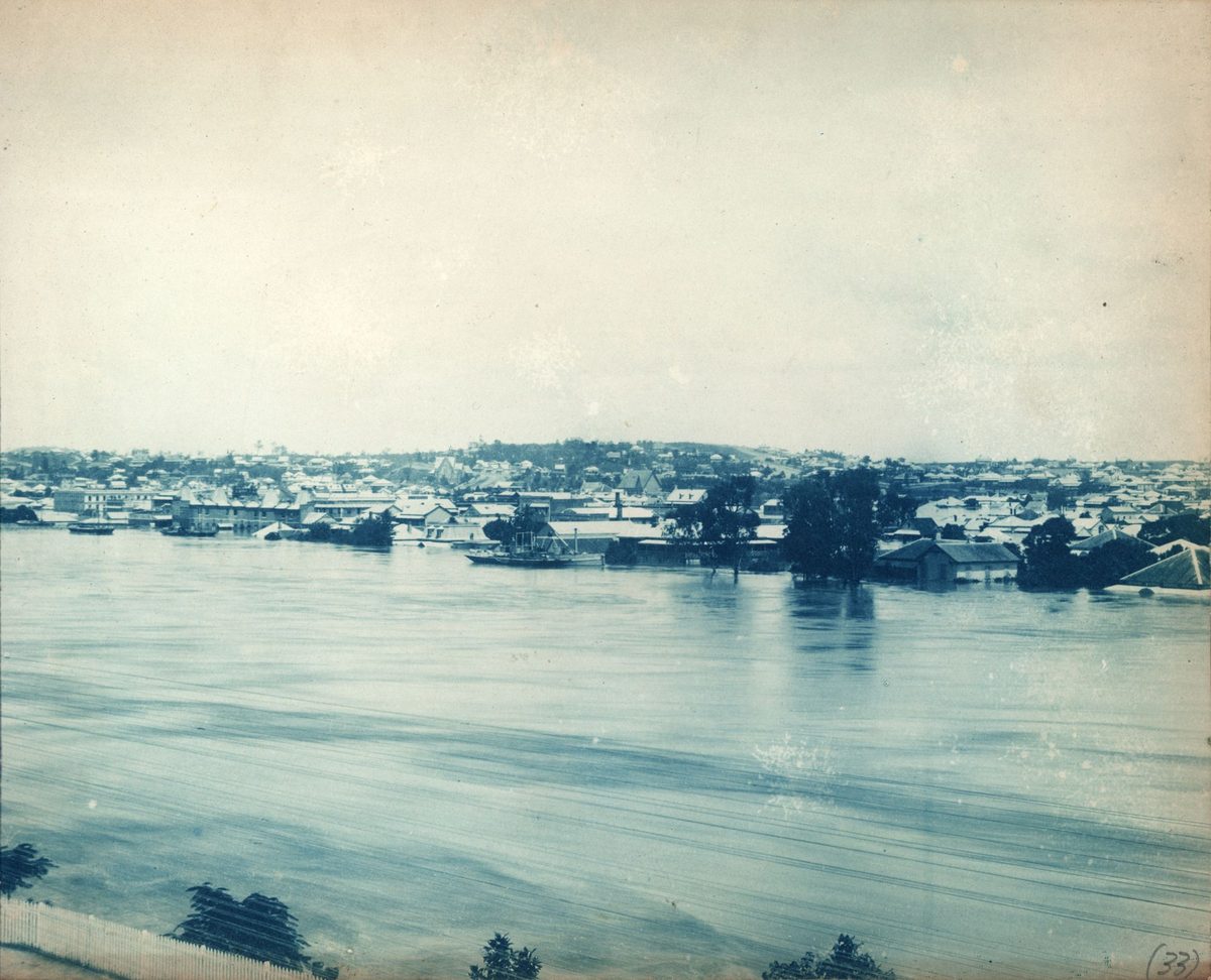 Looking across the flooded river towards South Brisbane, 1893