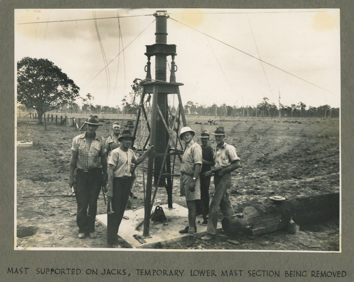 Preliminary supports for the new radio transmitter mast at Bald Hills, 1942
