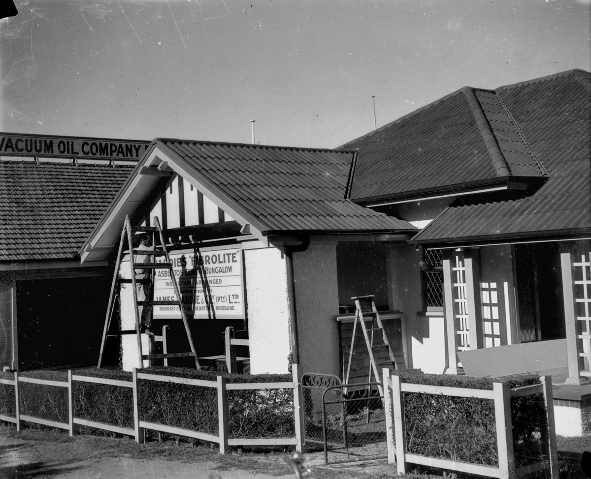 Display home made from asbestos cement sheeting at Brisbane Showgrounds, 1937