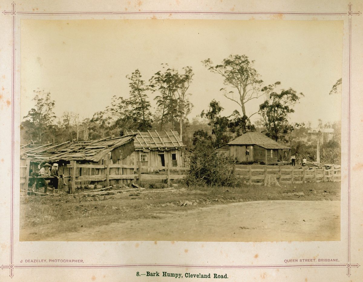 Bark humpy on Cleveland Road, Brisbane, 1874