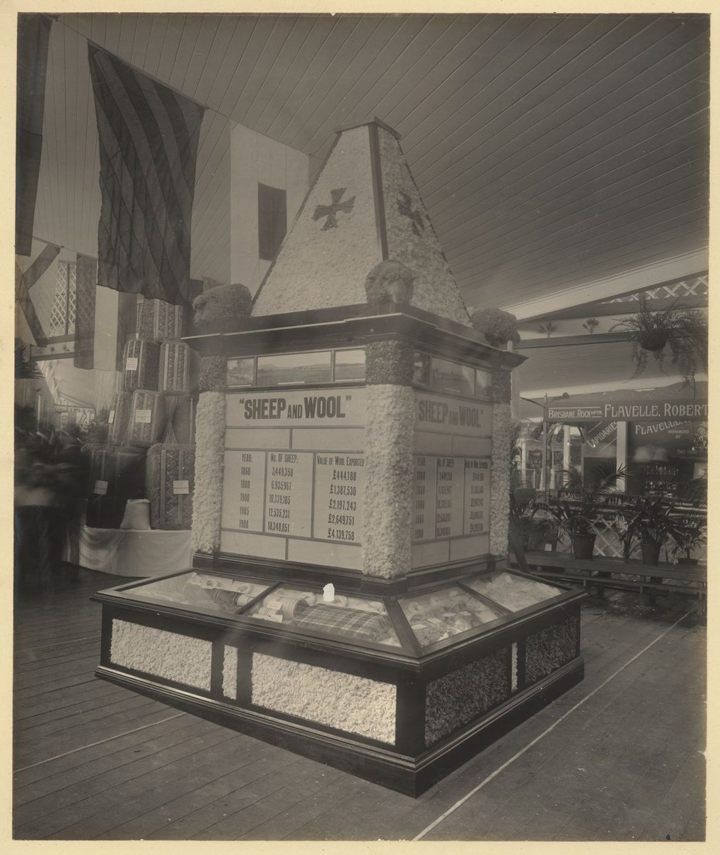Wool industry display at the Jubilee Exhibition, Brisbane, 1909