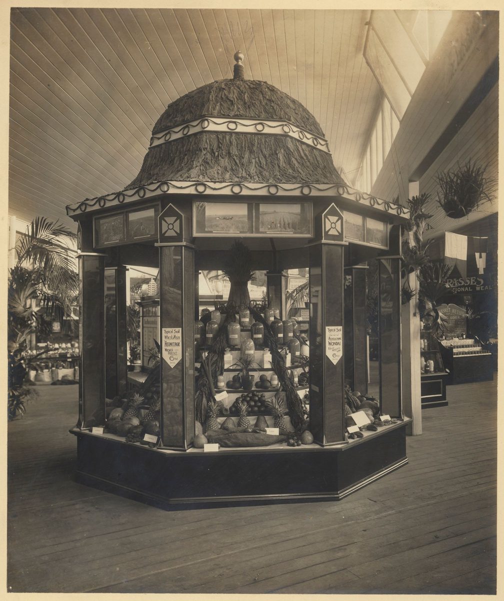 Unusual rotunda featuring a fruit display at the Jubilee Exhibition, Brisbane, 1909