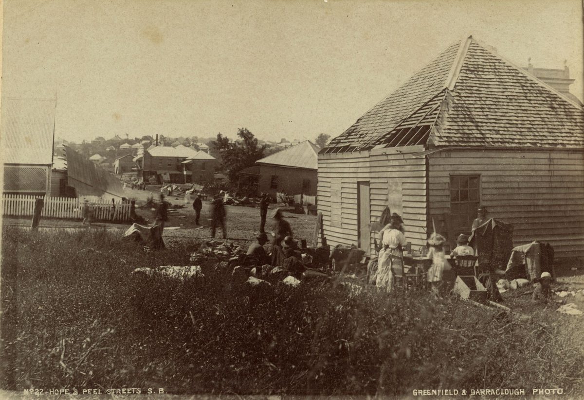 Residents in the South Brisbane drying out after the 1893 Flood.