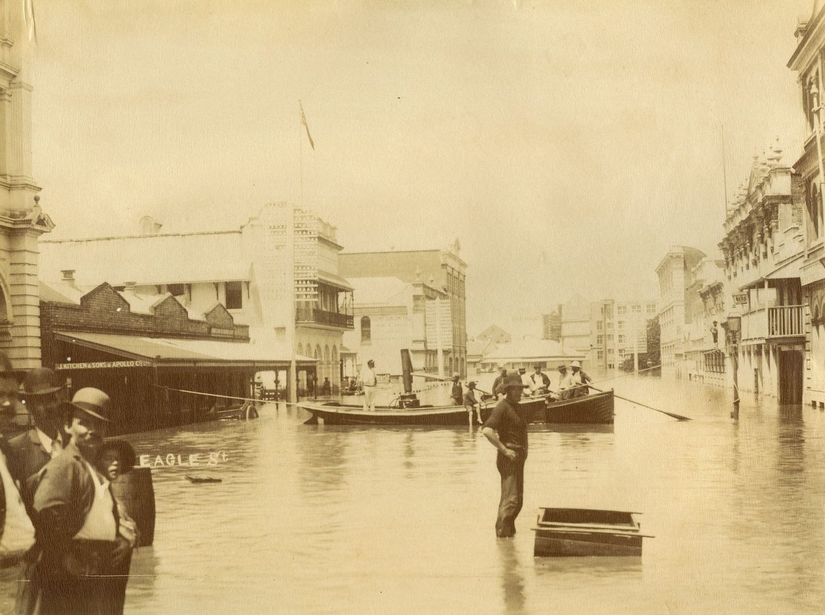 Eagle Street, Brisbane inundated with flood waters, 1893