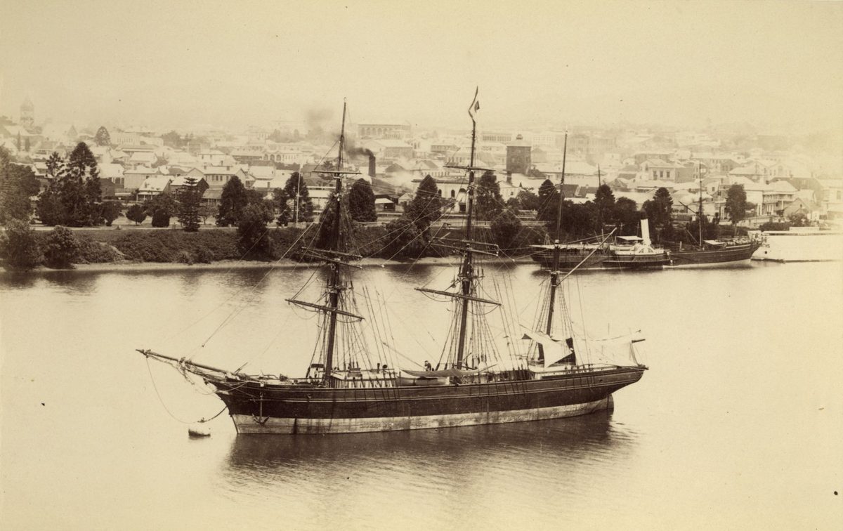 Glenfalloch laying at anchor in the Brisbane River, 1884