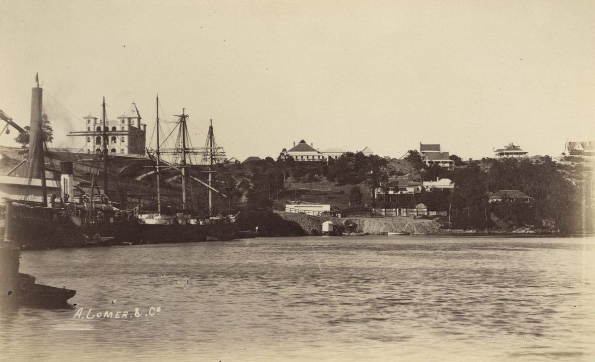 Ships moored at Circular Quay in the Brisbane River, 1884