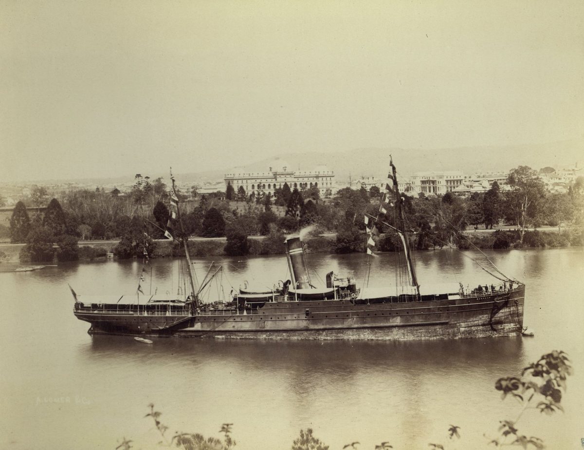 Steamship Warrego at anchor in the Brisbane River, 1884