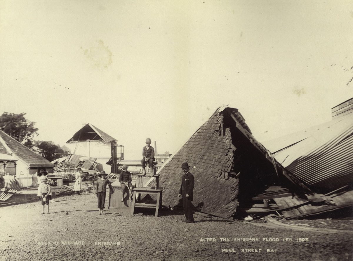Surveying the flood damage at Peel Street, South Brisbane, 1893
