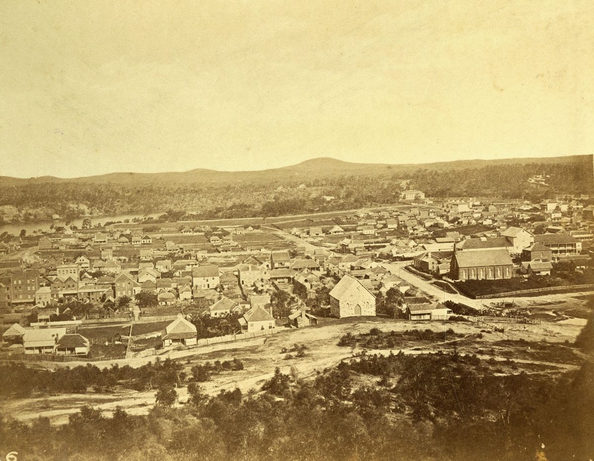 Early panoramic view of Brisbane, 1862