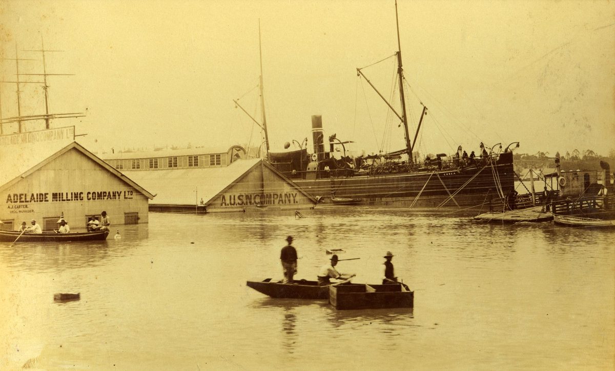 Wharves at Brisbane under water from the 1893 floods