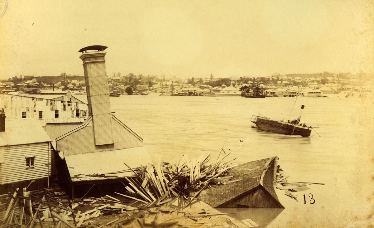 Looking across the Brisbane River to South Brisbane during the 1893 floods