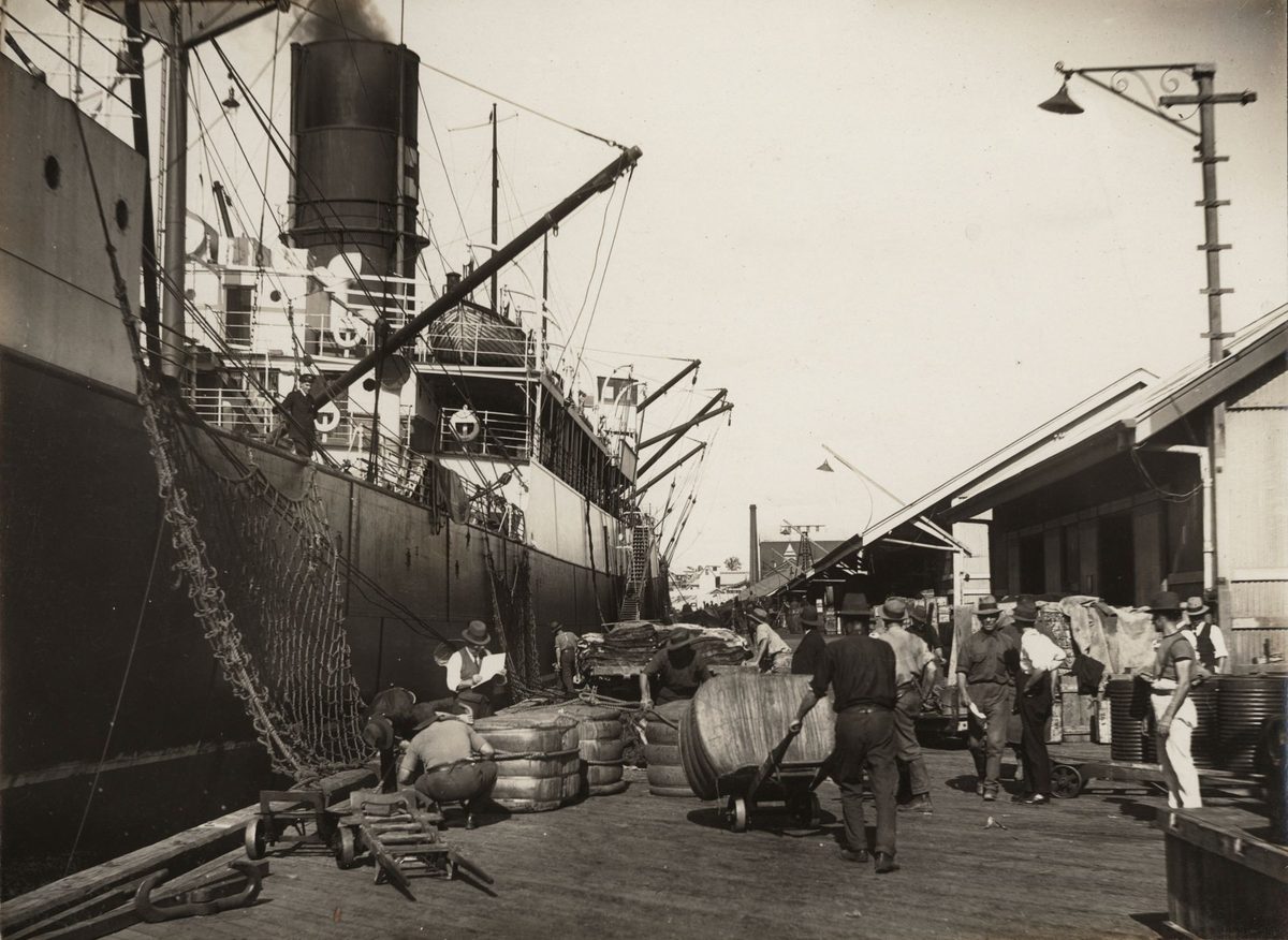 Loading cotton on Brisbane docks