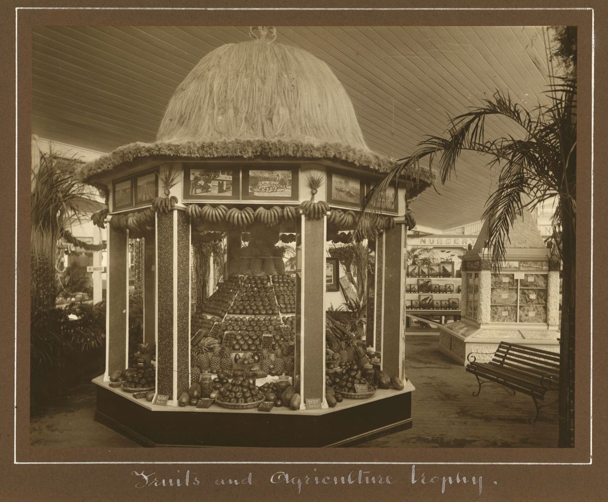 Queensland fruit display in the rotunda at the Exhibition, Brisbane, 1912