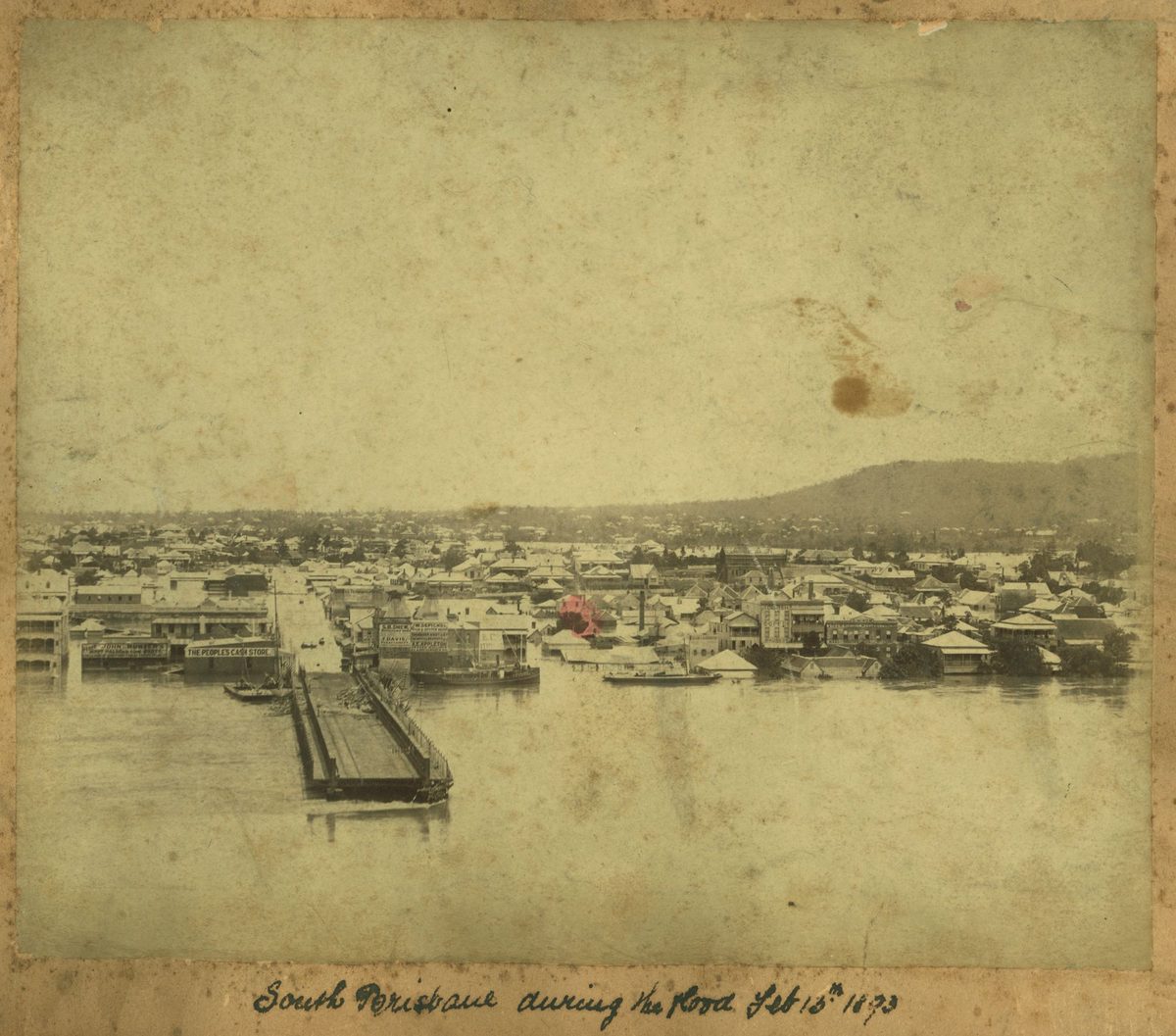 All that remains of Victoria Bridge at South Brisbane after the floods, February 1893