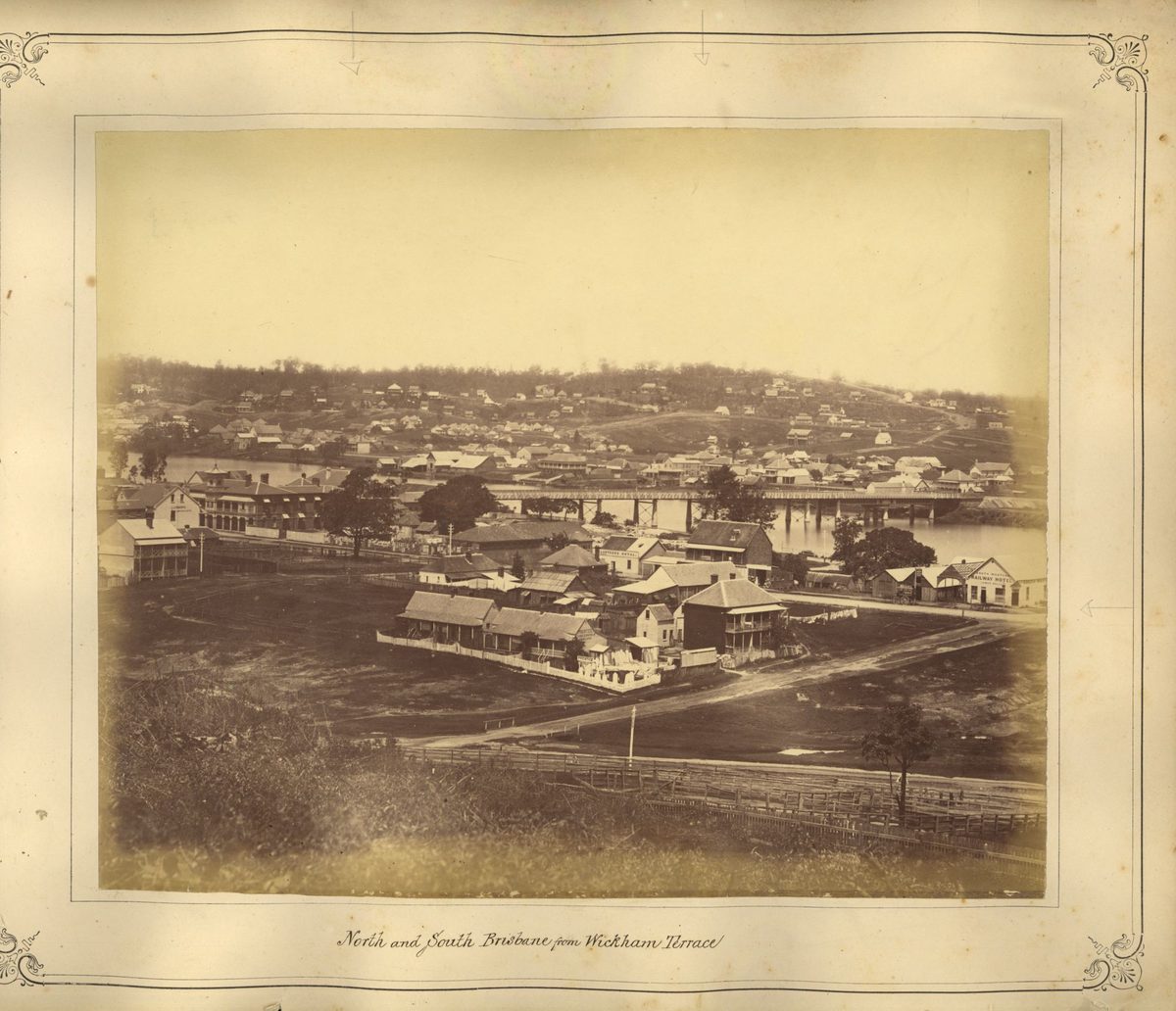 Looking across the Brisbane River towards South Brisbane, from Wickham Terrace, Brisbane, 1876
