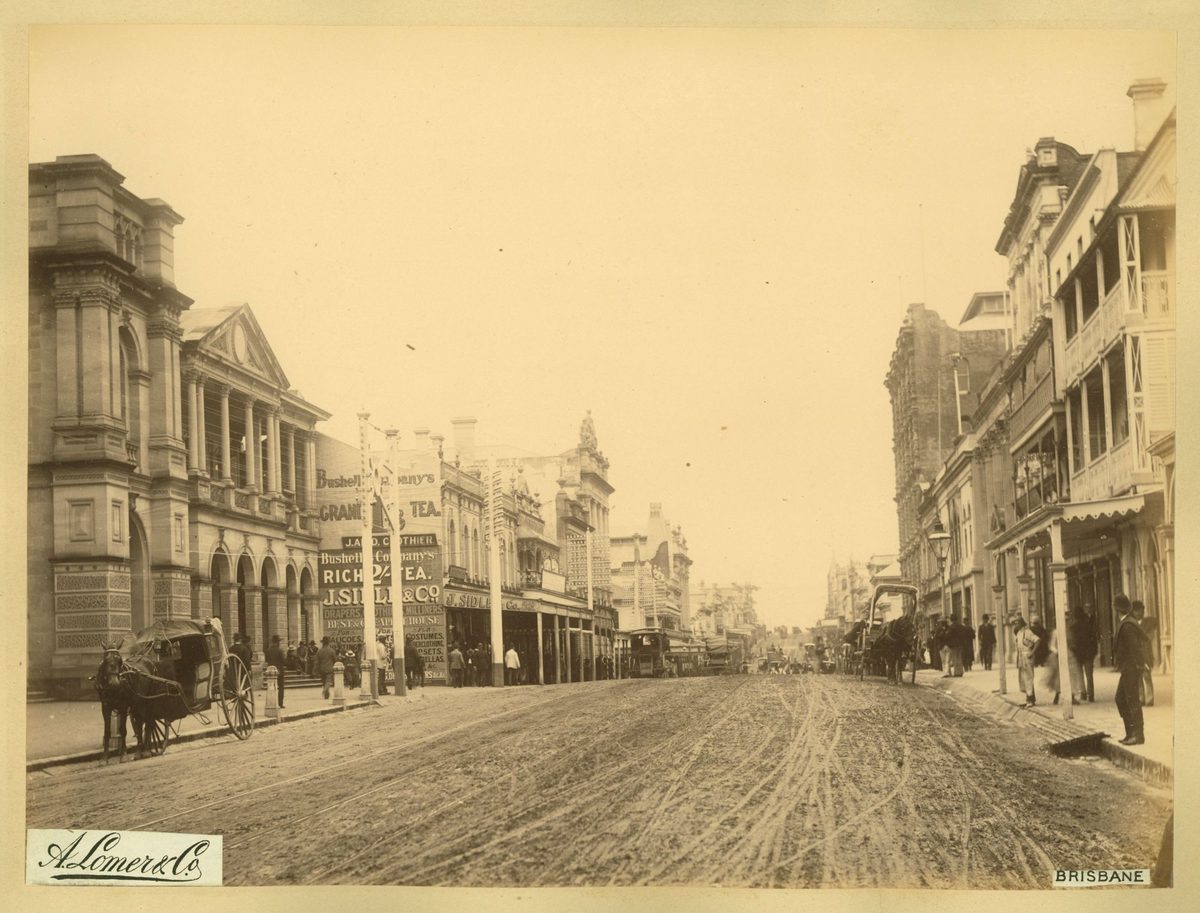 Early view of Queen Street, Brisbane, 1889