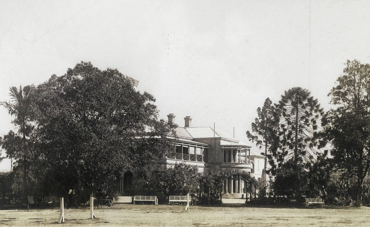 Looking at the front of Government House from the tennis court, Brisbane, July 1908