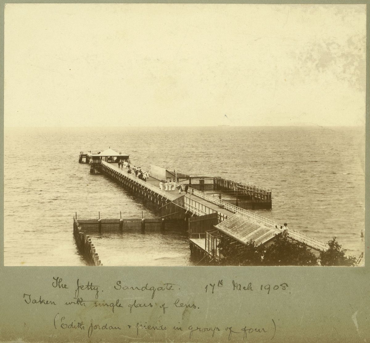 Sandgate Jetty and the bathing enclosures, 1908