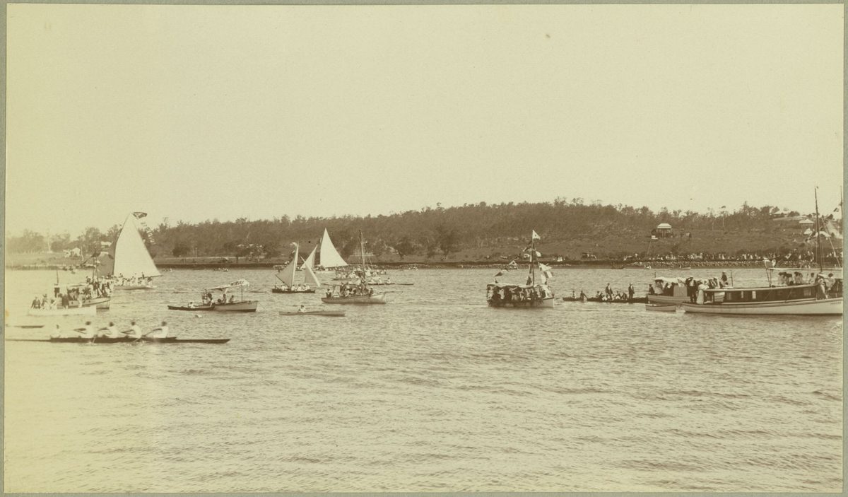 Rowers in the Henley on the Brisbane River rowing regatta, 1909