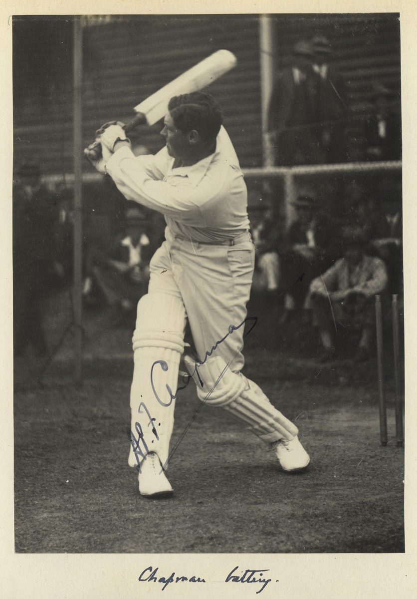 Autographed photograph of the test cricket batsman, Chapman, 1928