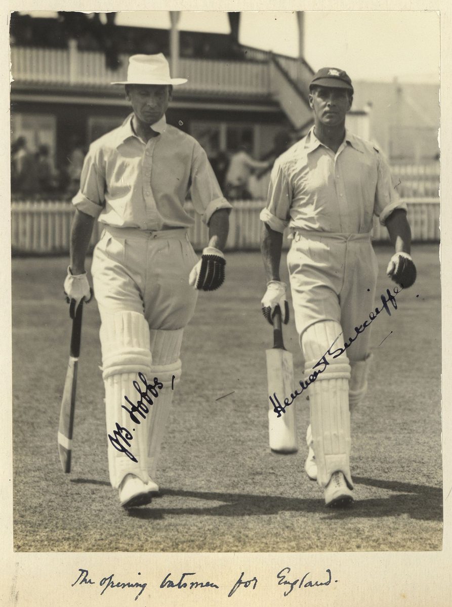 Autographed photograph of the English batsmen, Jack Hobbs and Herbert Sutcliffe, 1928