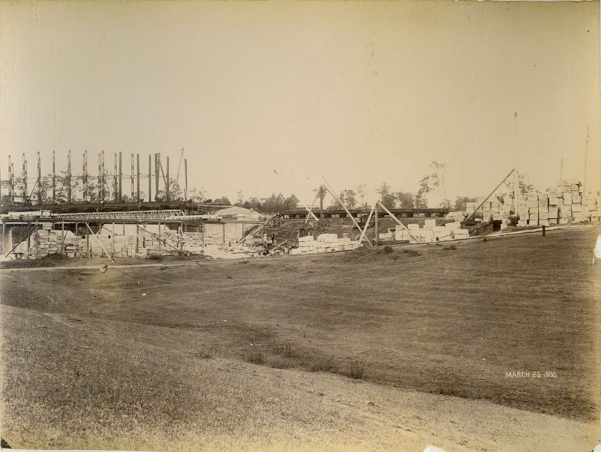 Stone blocks hewn for the construction of the Indooroopilly Railway Bridge, Brisbane, 1895