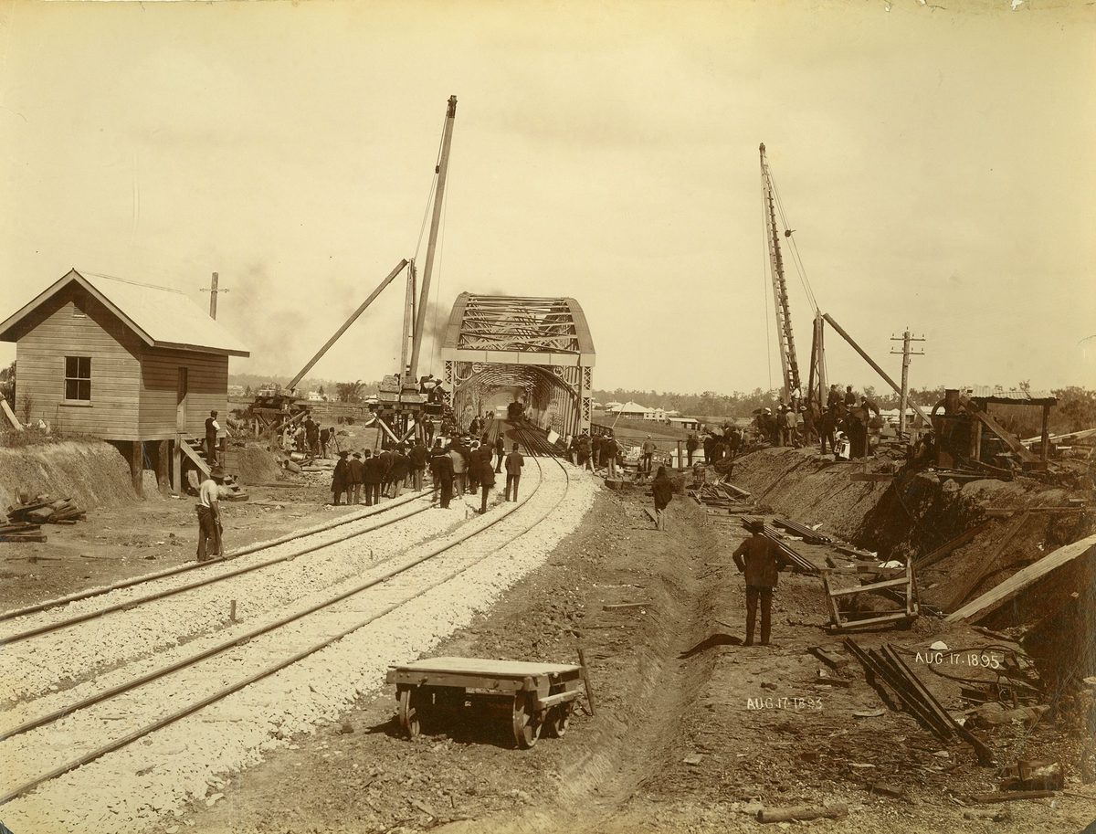 View of the Indooroopilly Railway Bridge near the Indooroopilly Railway Station, Brisbane, 1895