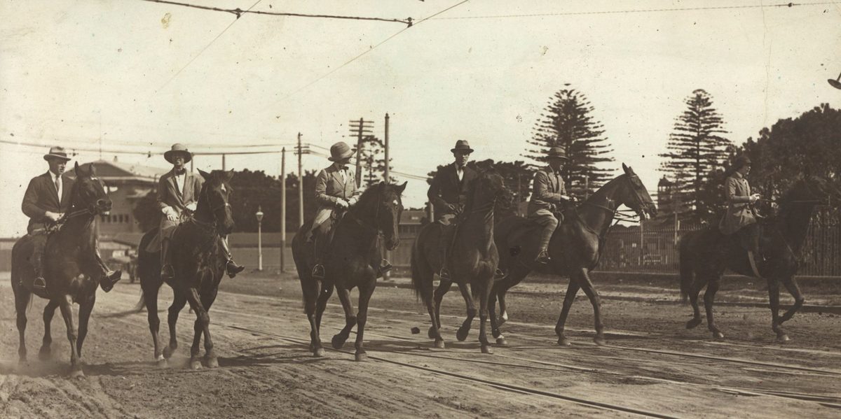 Bell family and friends riding near the Ascot racetrack, 1920