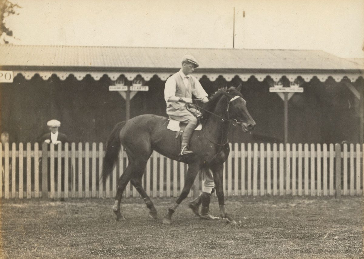 Edward, Prince of Wales on a racehorse in Brisbane Queensland