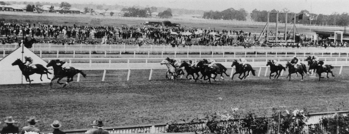 Finish of the Flying Handicap at the Queensland Turf Club meeting, Ascot, Brisbane, 1931