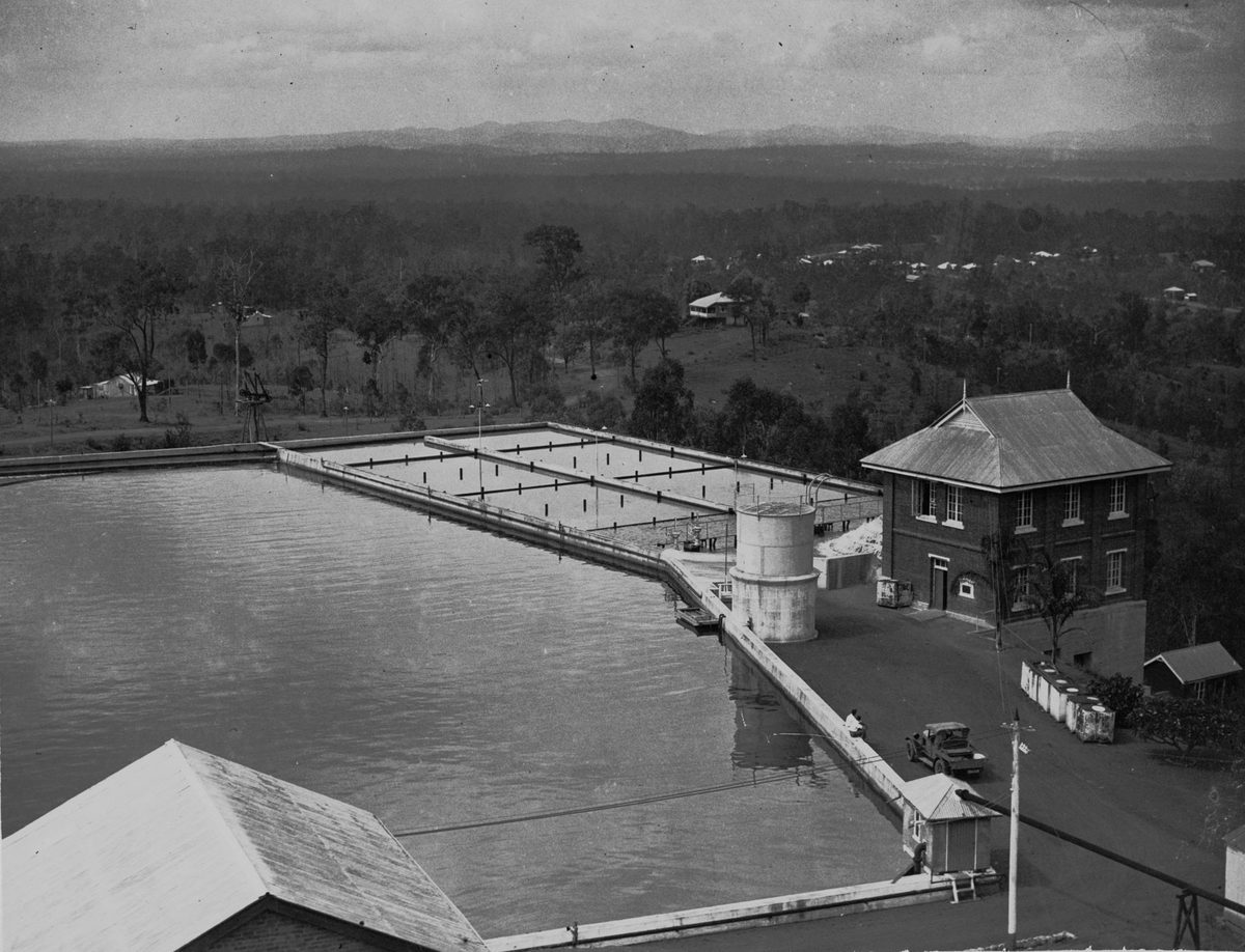 Looking from the summit of Mount Crosby towards the pumping station, 1932
