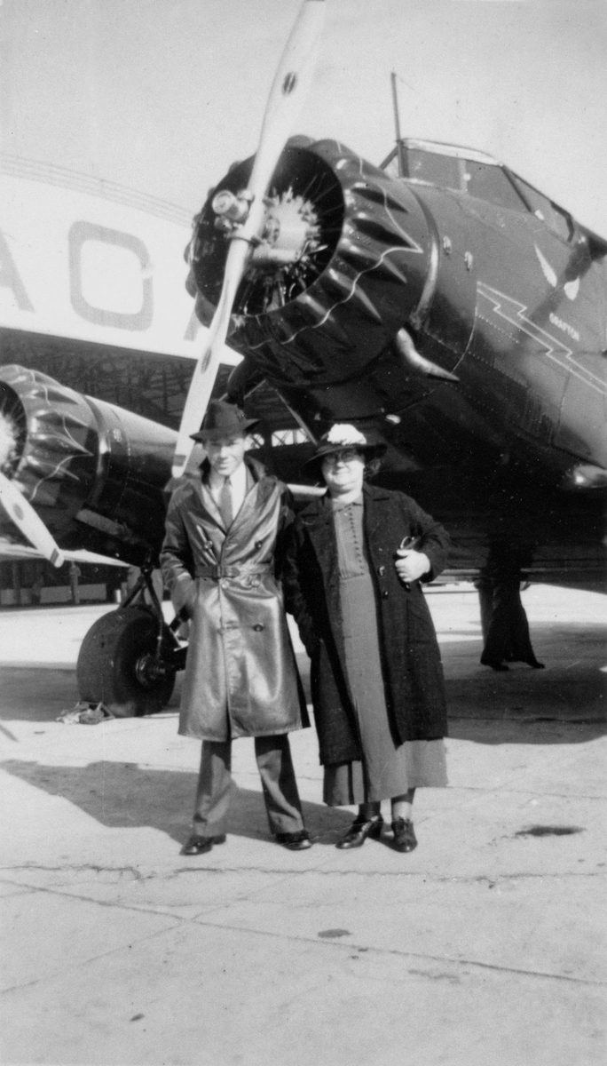 S. Shepherd and mother at Archerfield Aerodrome, 1939
