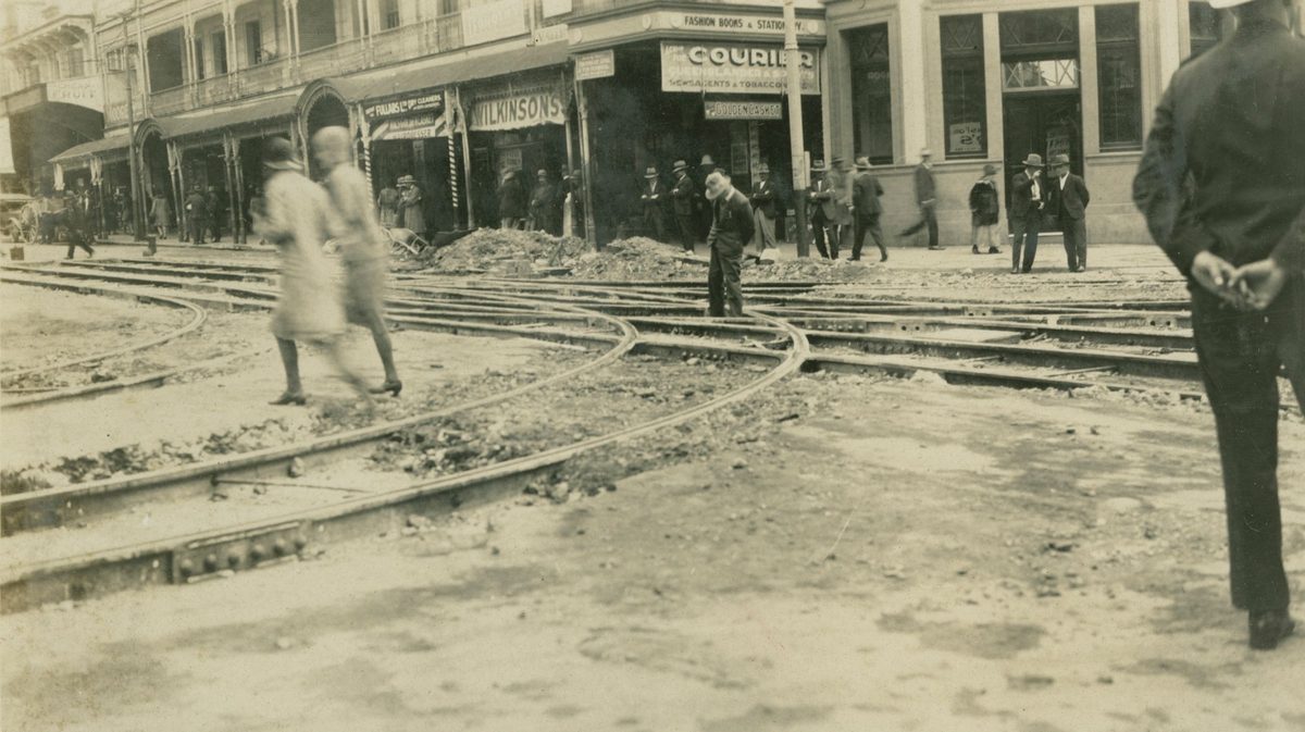 Tramway lines, recently constructed in Fortitude Valley, Brisbane, 1931