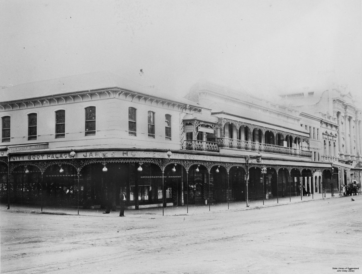 James Hunter's boot manufacturing shop, Queen Street, Brisbane, Queensland, 1889