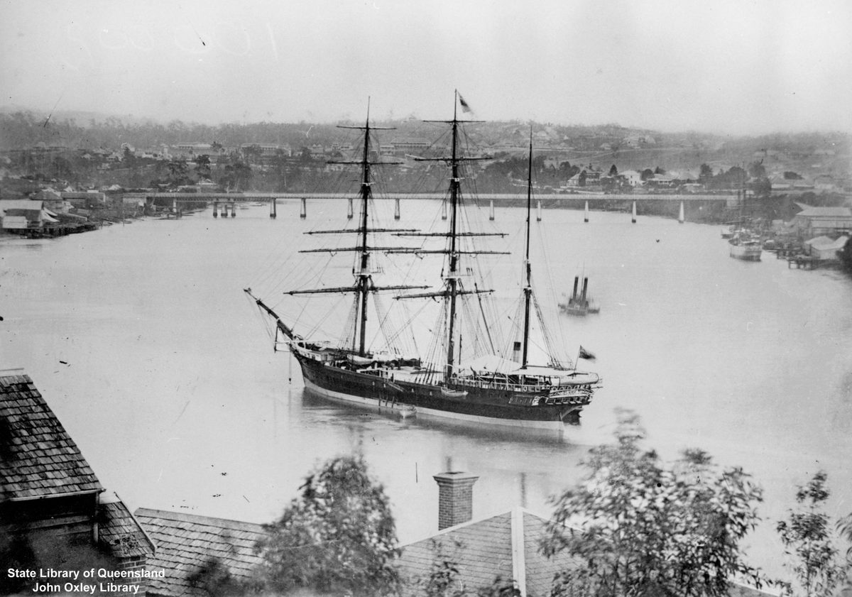 Indus (ship) anchored in the South Reach of the Brisbane River, Brisbane, 1876