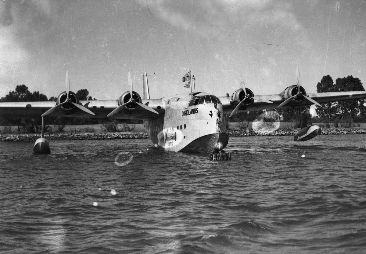 Seaplane S.23, Coriolanus, moored at Pinkenba on the Brisbane River, 1939