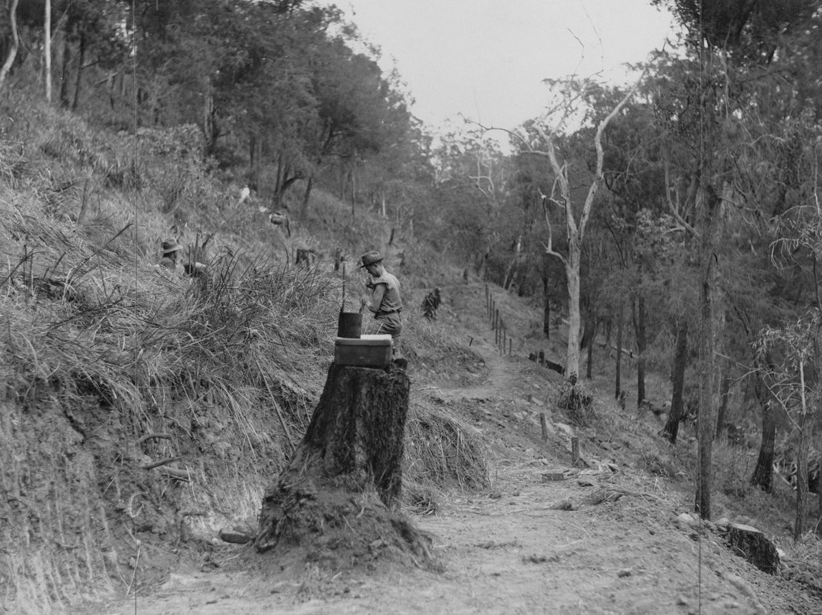 Construction workers on Mount Nebo Road, Queensland