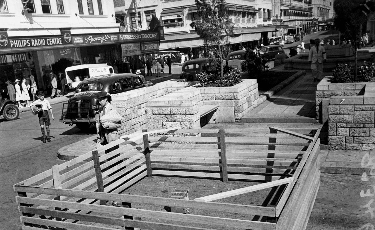 Enclosure in King George Square for scrap aluminium, Brisbane, January 1942
