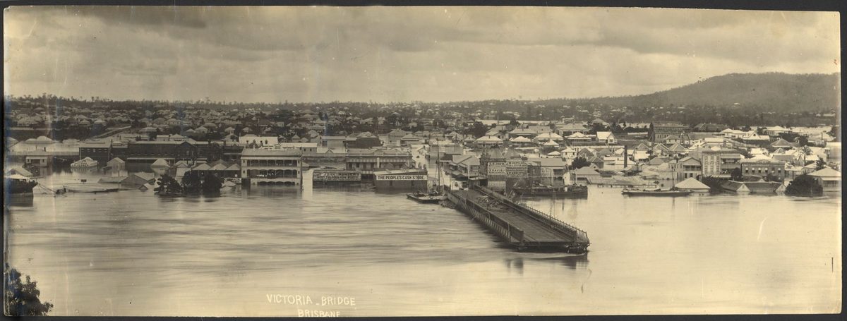 Panoramic view of South Brisbane during the floods, 1893