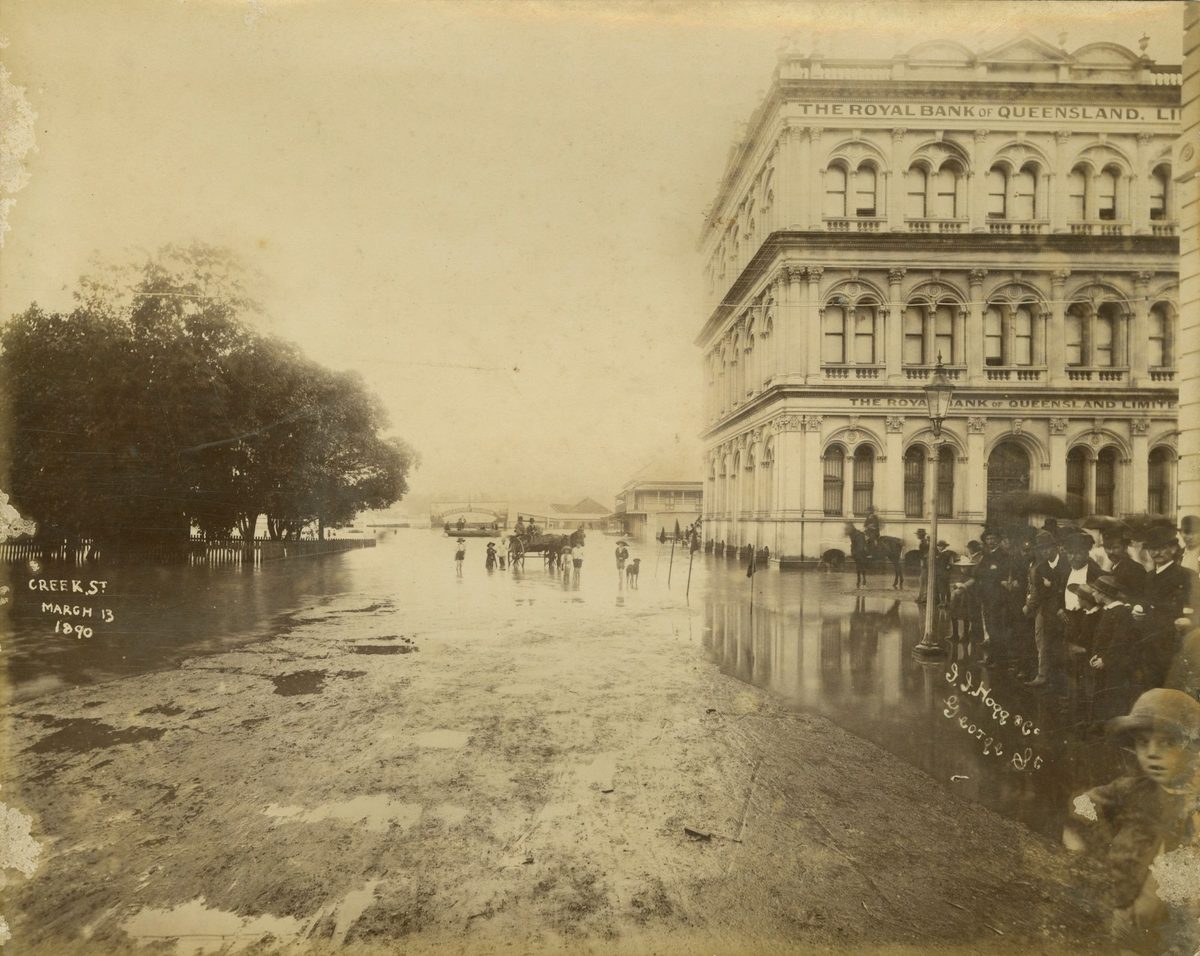 Looking up flooded Creek Street, Brisbane, 1890