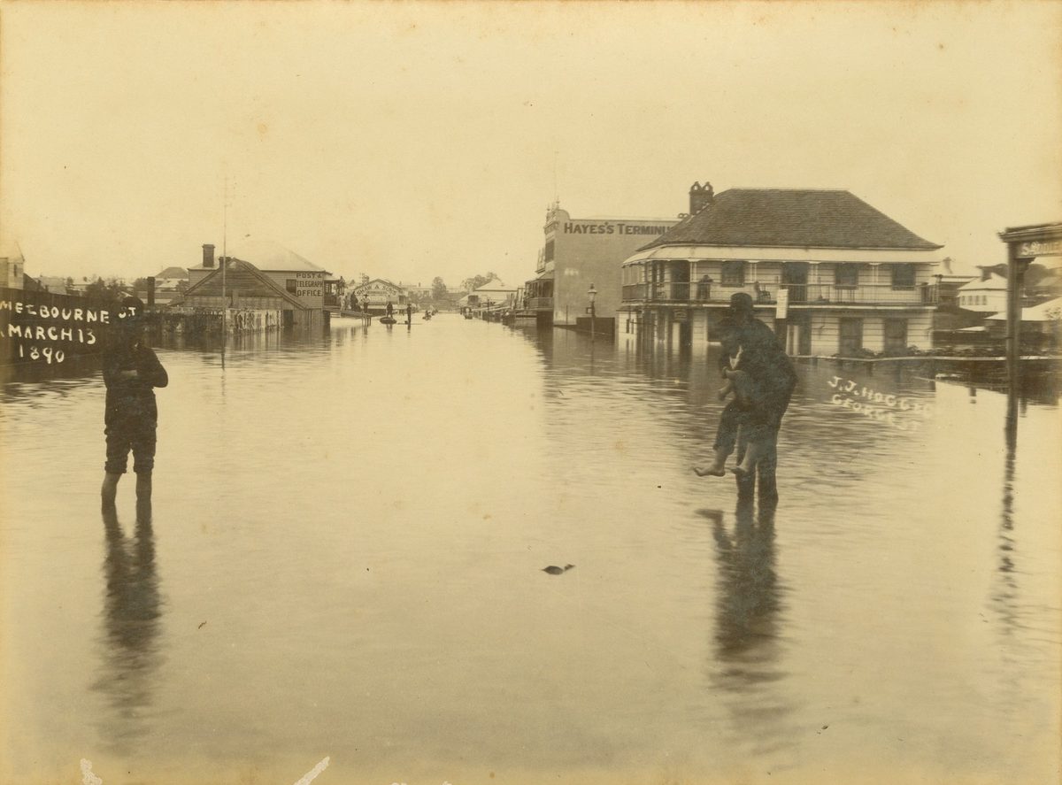 Flooded Melbourne Street, South Brisbane, 1890